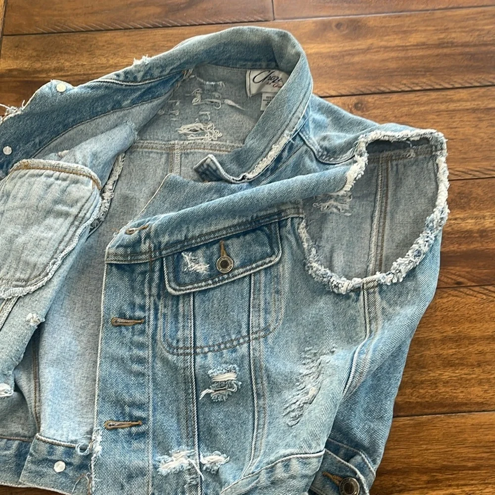 Vintage 90s Y2K Chazzz by Charles Ghailian Distressed blue Denim Vest Sz M - Picture 5 of 16